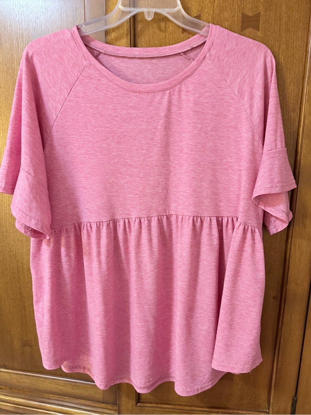 Casual Pink Short-Sleeve Peplum Tunic